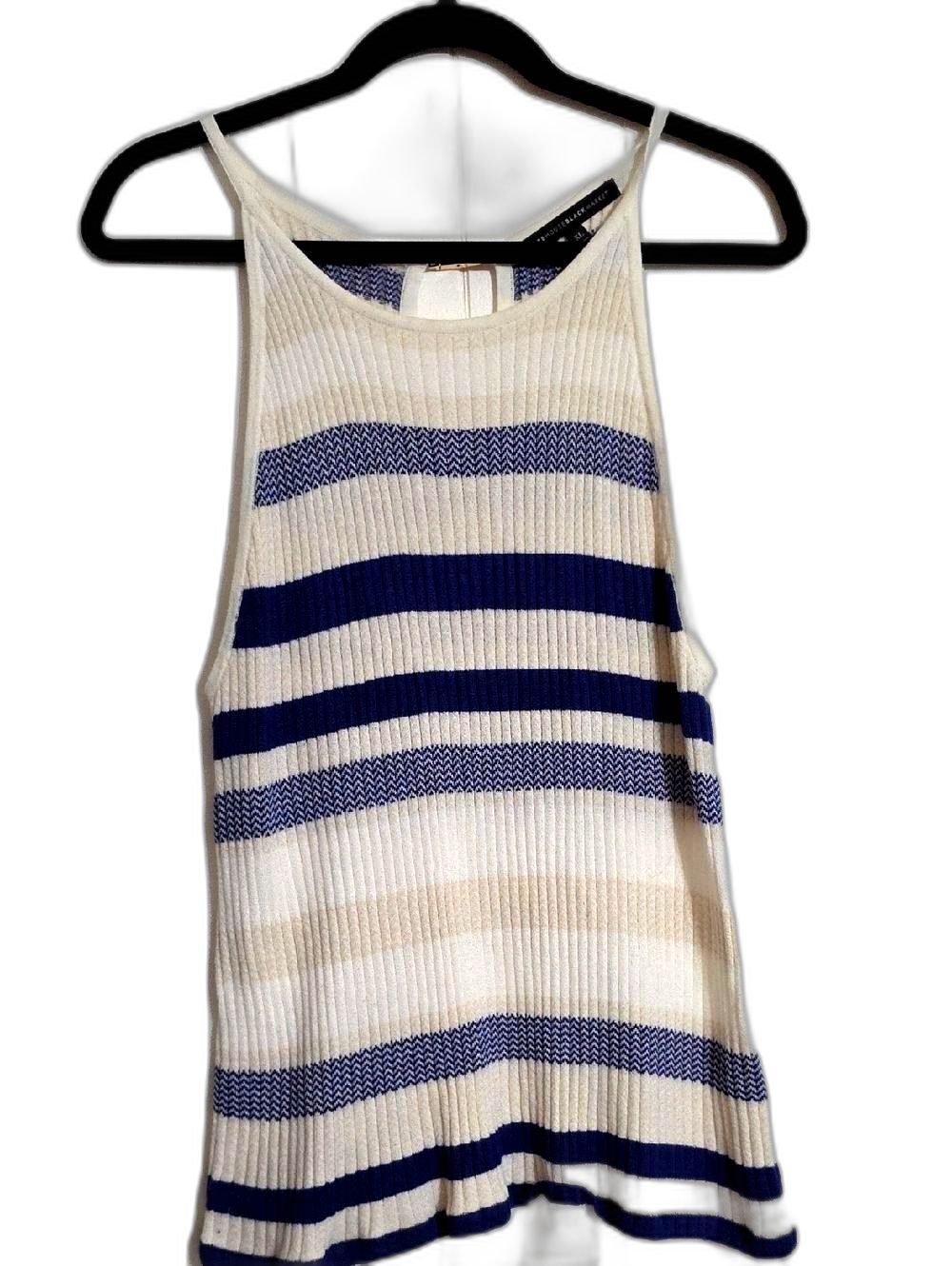 White House Black Market Navy & Cream Ribbed Stripe Tank